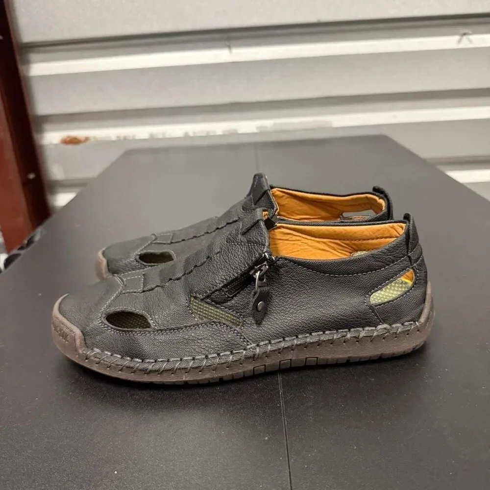 Greks Men's Black and Grey leather Sandals